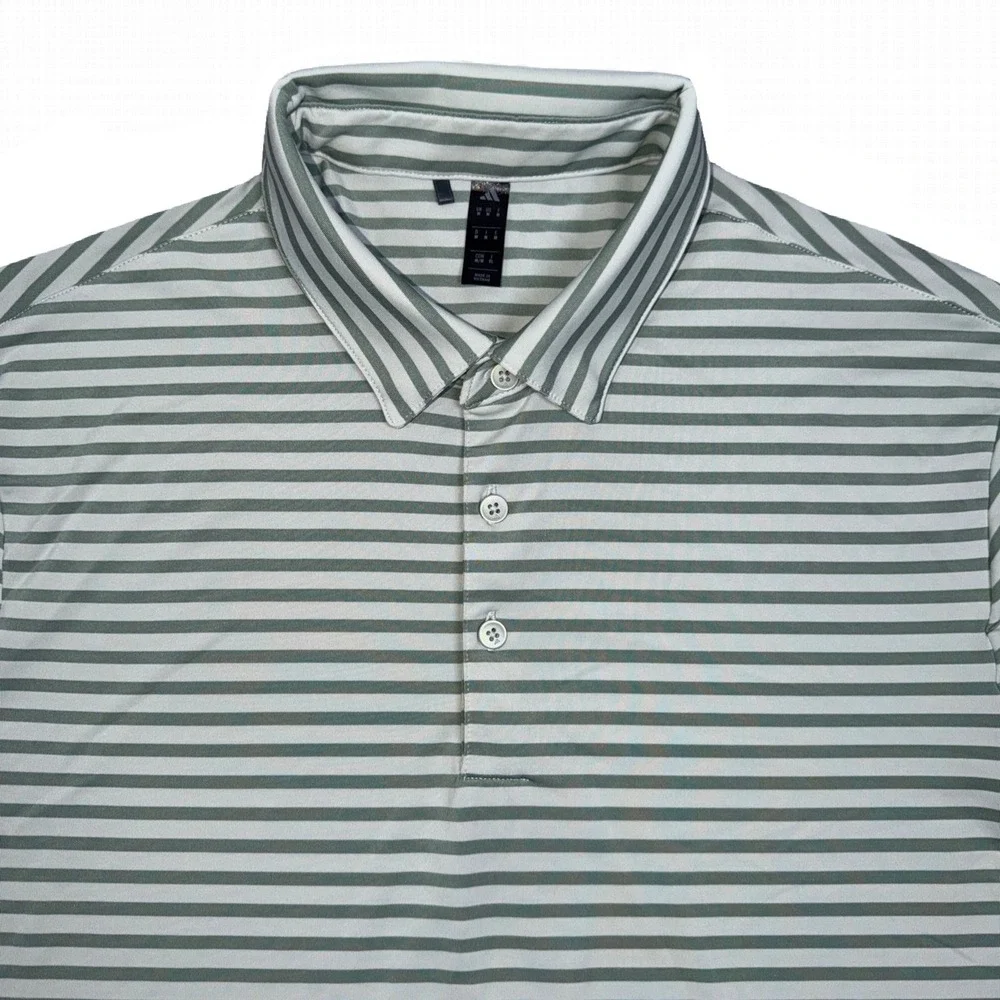 Adidas Golf Shirt‎ Mens Medium Light Green Striped Riverside Golf Course Polo